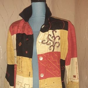 Block color patch work multi color bohemian vintage jacket M